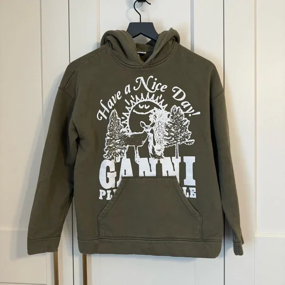 GANNI Women’s XXS / XS Logo Print Animals Isoli Have a Nice Day Hoodie - Picture 2 of 11